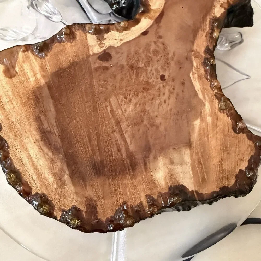 Vintage Live Edge Burl Wood Wall Clock Handmade Rustic Artisan Angel Quartz 17.5